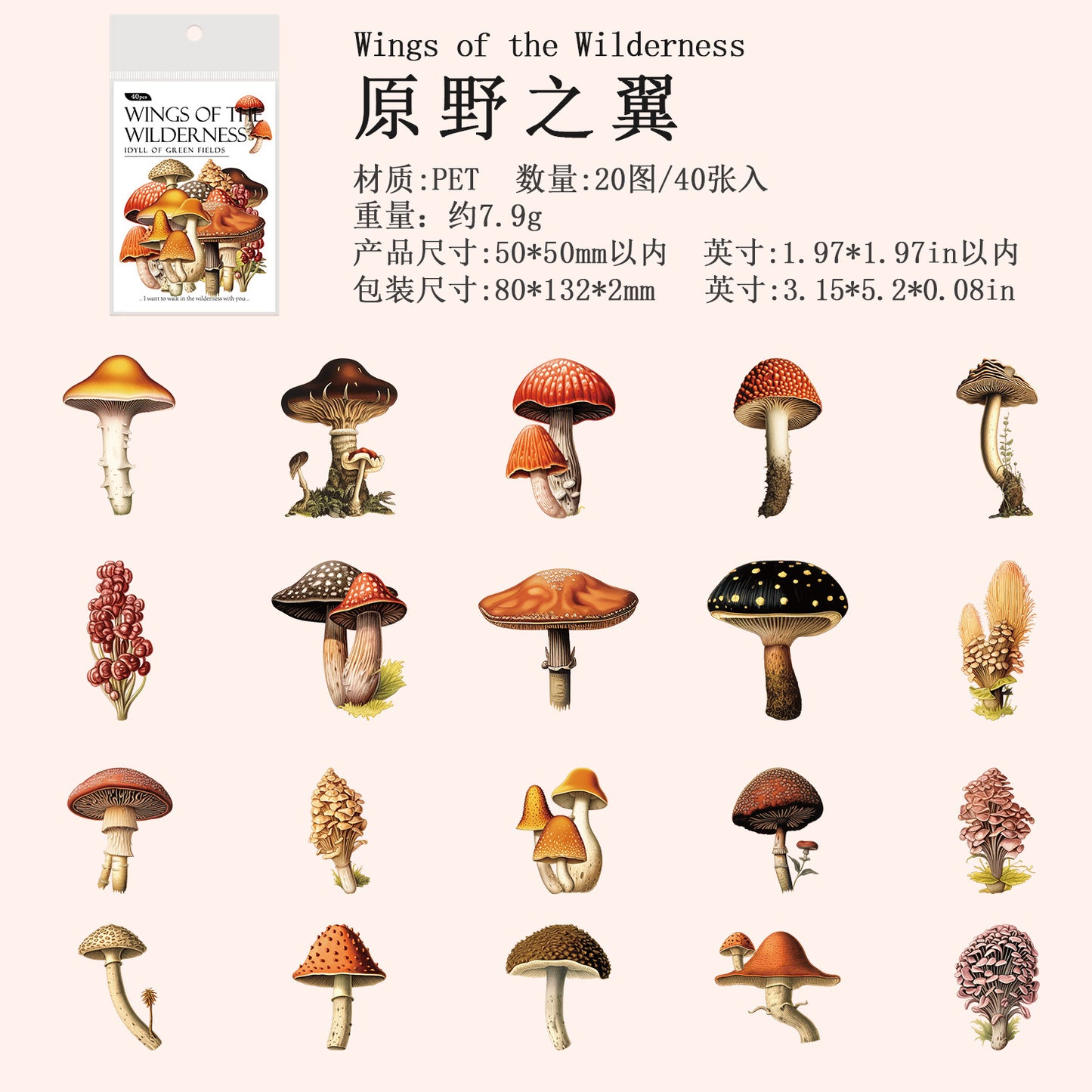 40 Pcs Forest Botanical PET Stickers LYMG