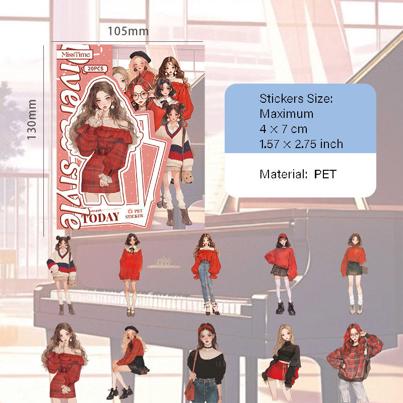 20 Pcs Fashion Girl PET Stickers DGSJ