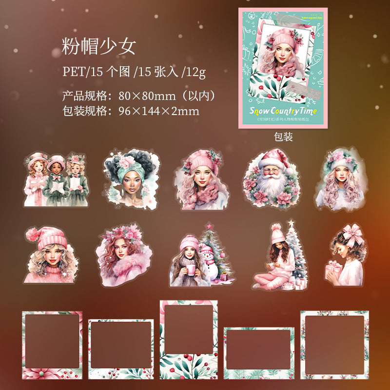 15 Pcs Chritmas Girl PET Stickers XGSG