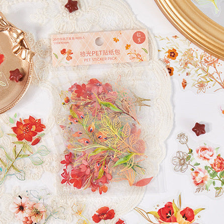30 Pcs Gold Foiled Flower PET Stickers
