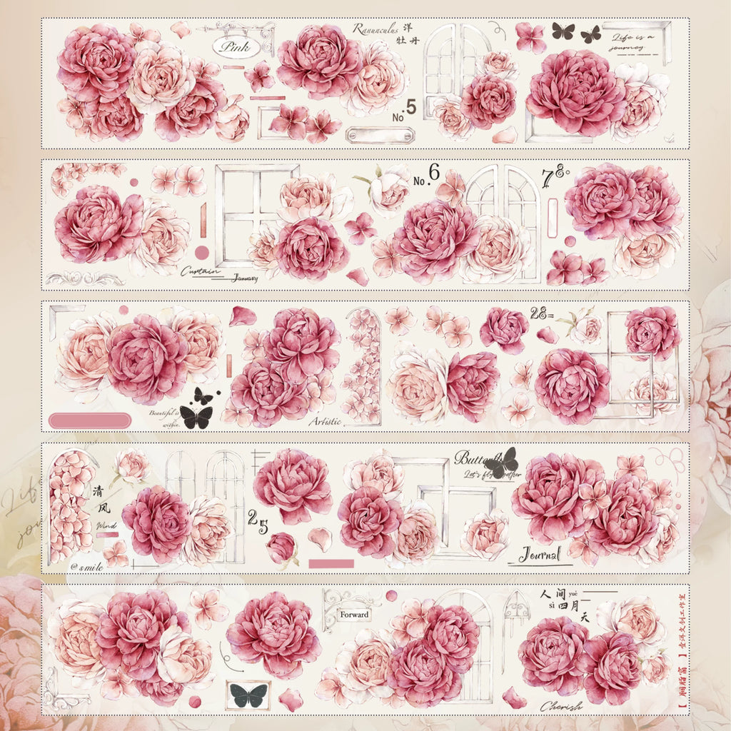 Floral Decorative Tape Rolls- Carmine Window Sill