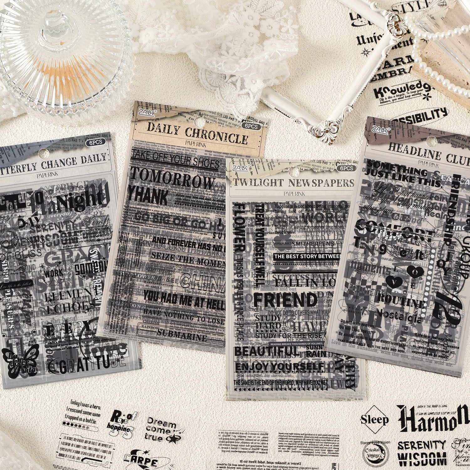 6 Sheets Quote Words PET Stickers JWLX