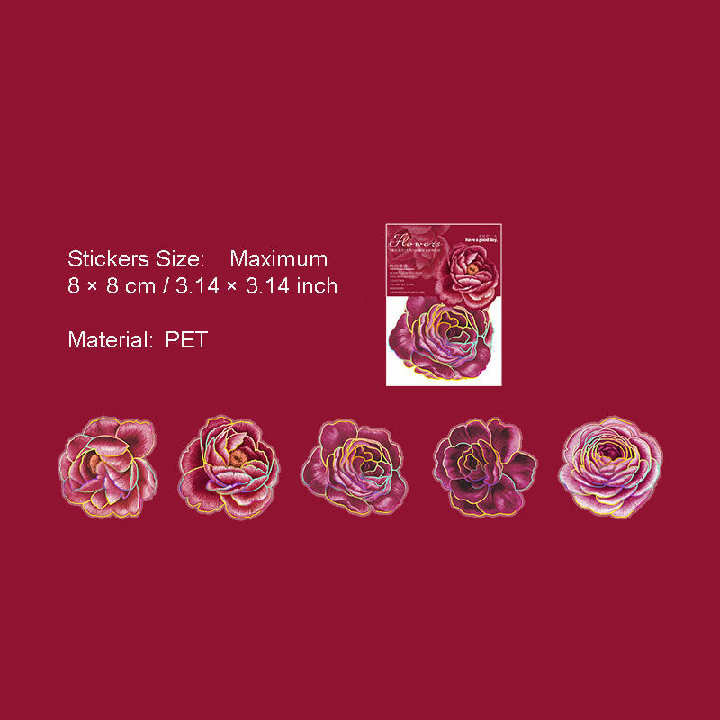 10 Pcs Gliter Flower PET Stickers FHSK