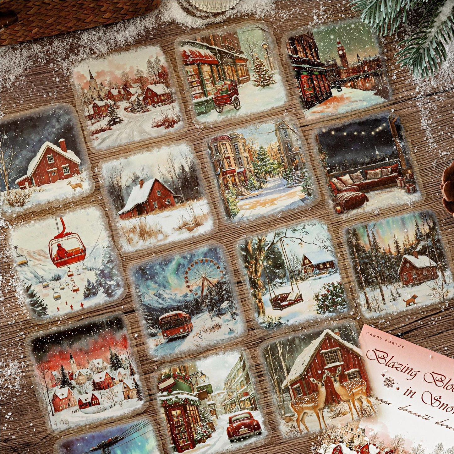 15 Pcs Winter Aurora Themed PET Stickers XJSP