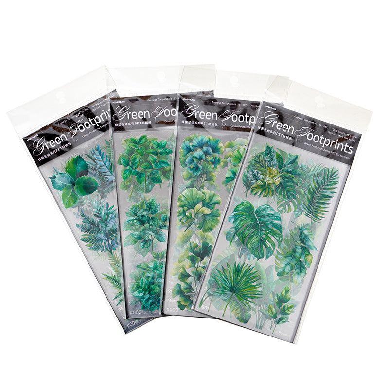 6 Sheets Green Leaf PET Stickers LYZJ