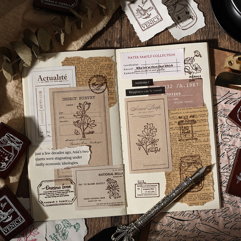 6 Pcs Vitnage Flower Firework Wooden Stamp Kit YYZY