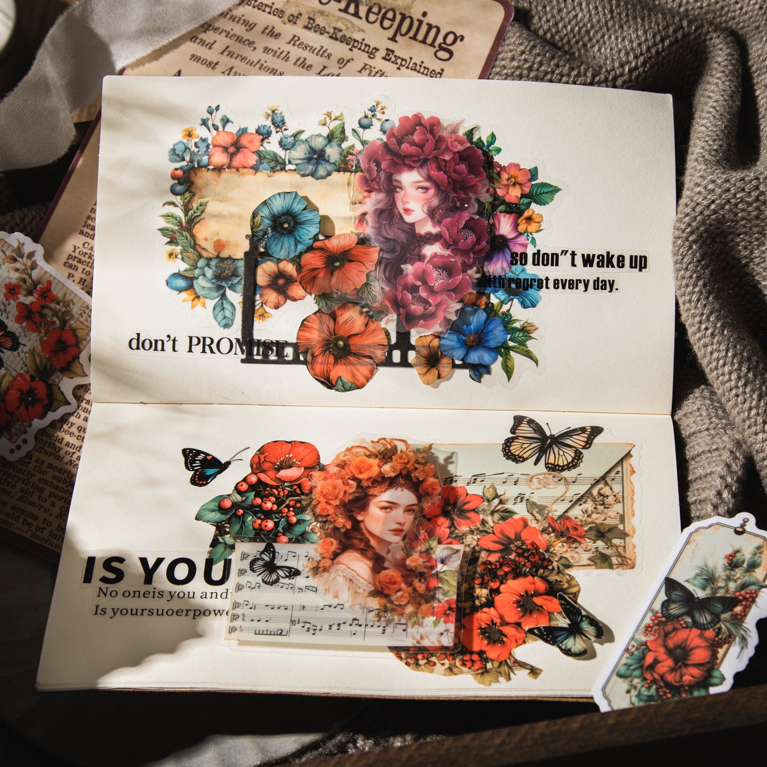 20 Pcs Flower Themed PET and Washi Stickers HDYY