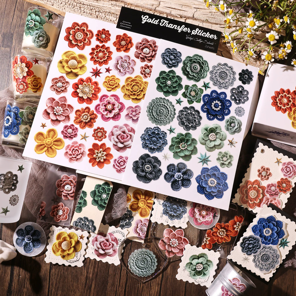 2 Sheets Waterproof Rub on Stickers - Crochet flower