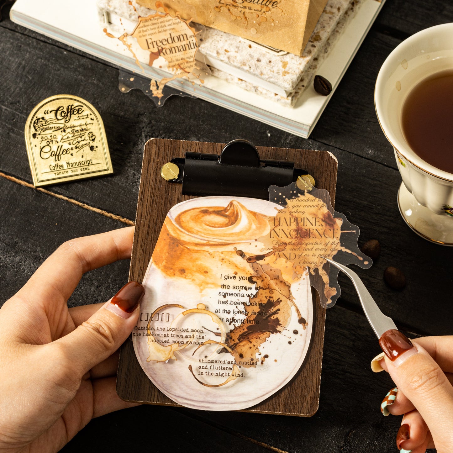 20 Pcs Coffee Stained Theme PET Stickers KFHJ