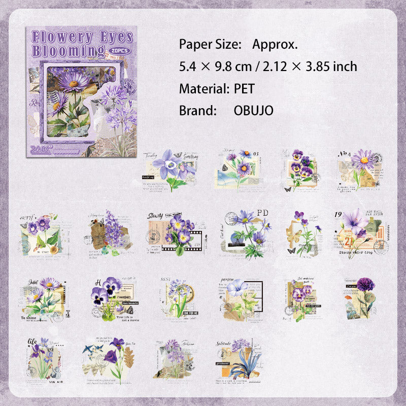 20 Pcs Flower Collage PET Stickers CJHY