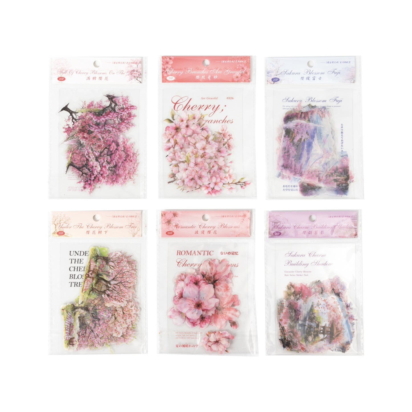 20 Pcs Cherry Blossom PET Stickers XHYHY