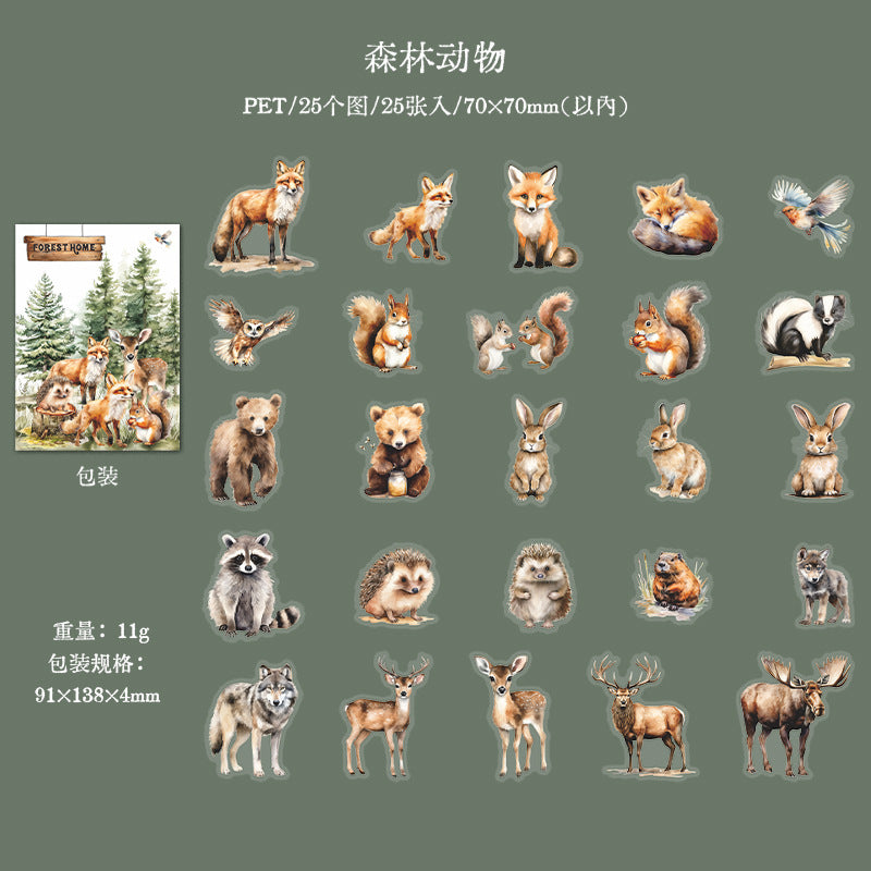 25 Pcs Forest Themed PET Stickers SLZJ