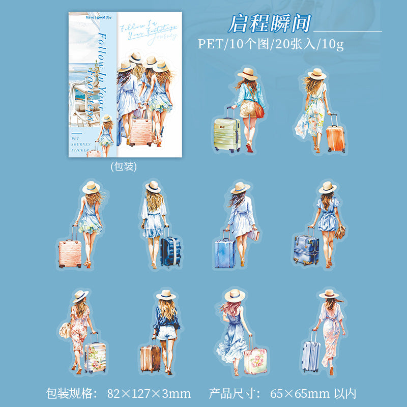 20 Pcs Travel Girl PET Stickers ZSJB