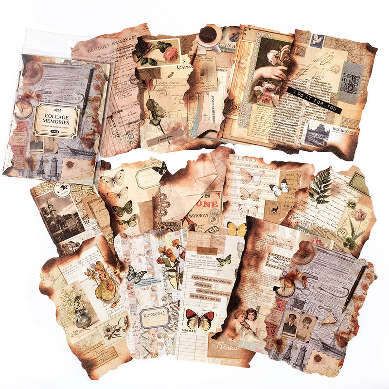 30 Pcs Collage Memories Burnt Edge Vintage Mixed Media Light Paper Pack