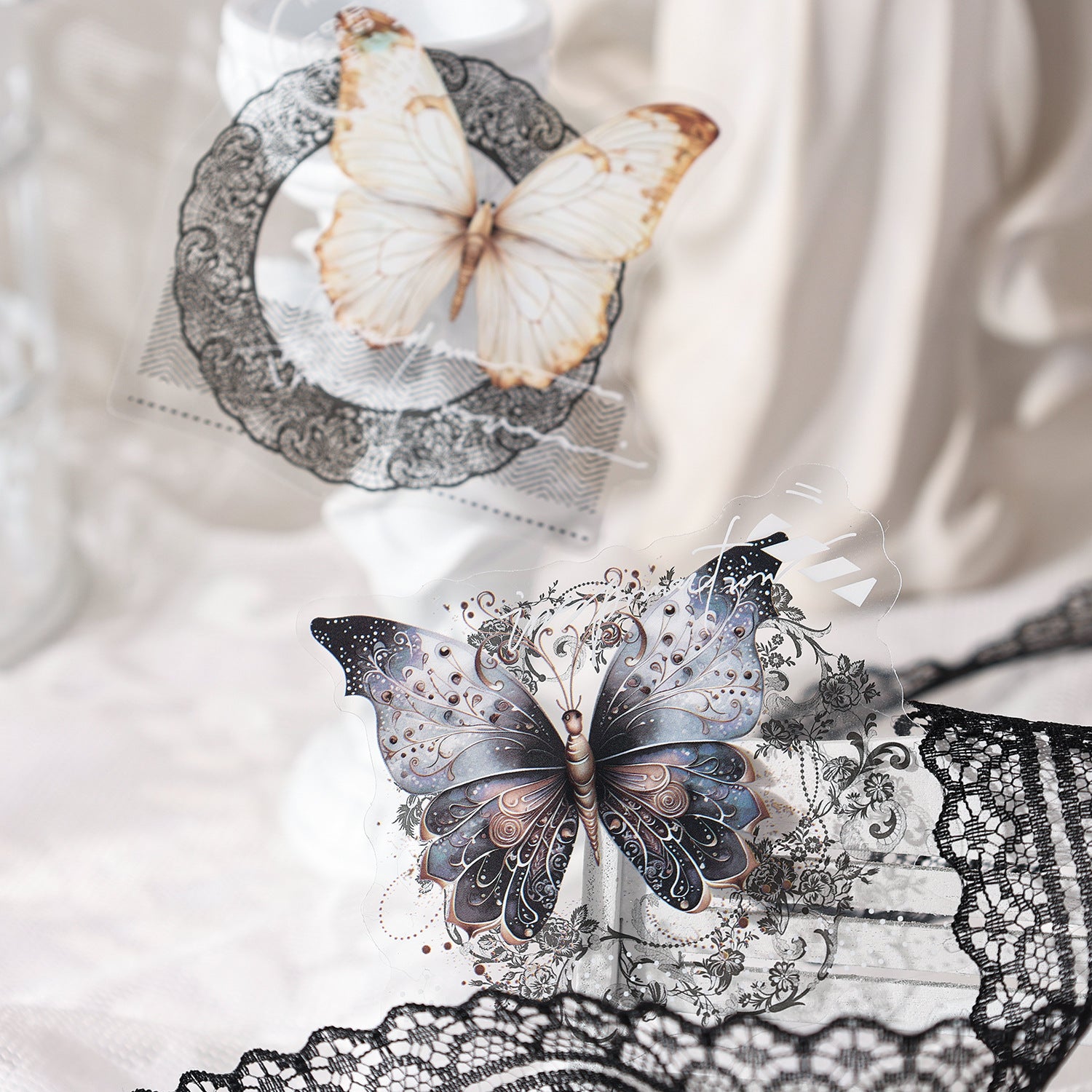 20 Pcs Lace Butterfly PET Stickers LSMD