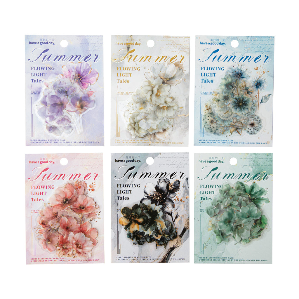 15 Pcs Watercolor Flower PET Stickers FHWY