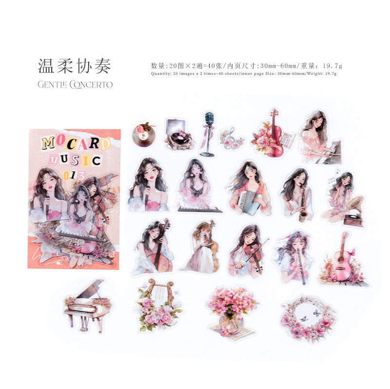 40 Pcs Musical Girl PET Stickers YYNZTJ