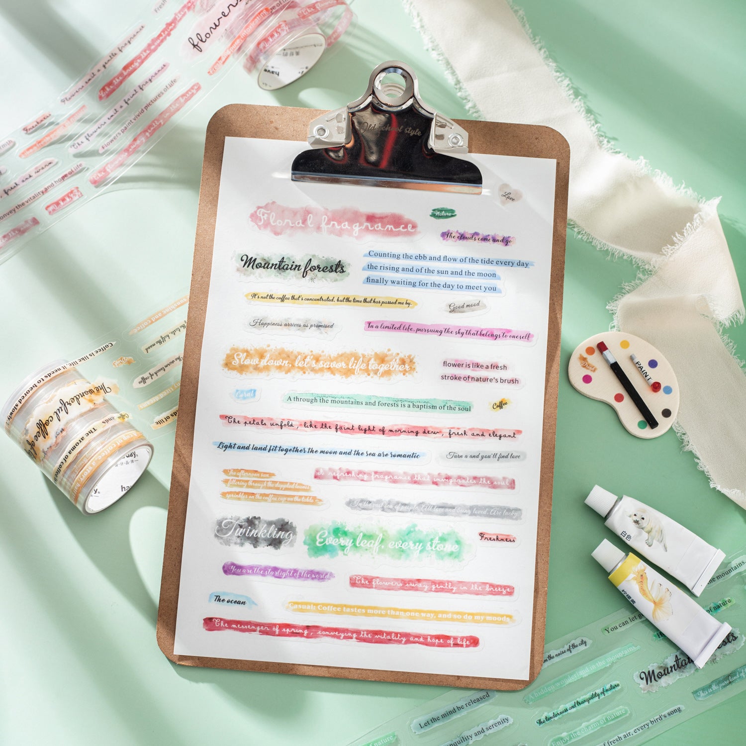 1 Roll Watercolor Quote PET Stickers Tape XBWSC