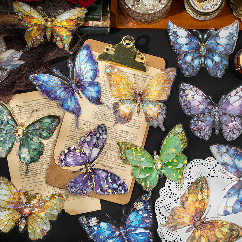 6 Pcs Glitter Butterfly PET Stickers DYJH