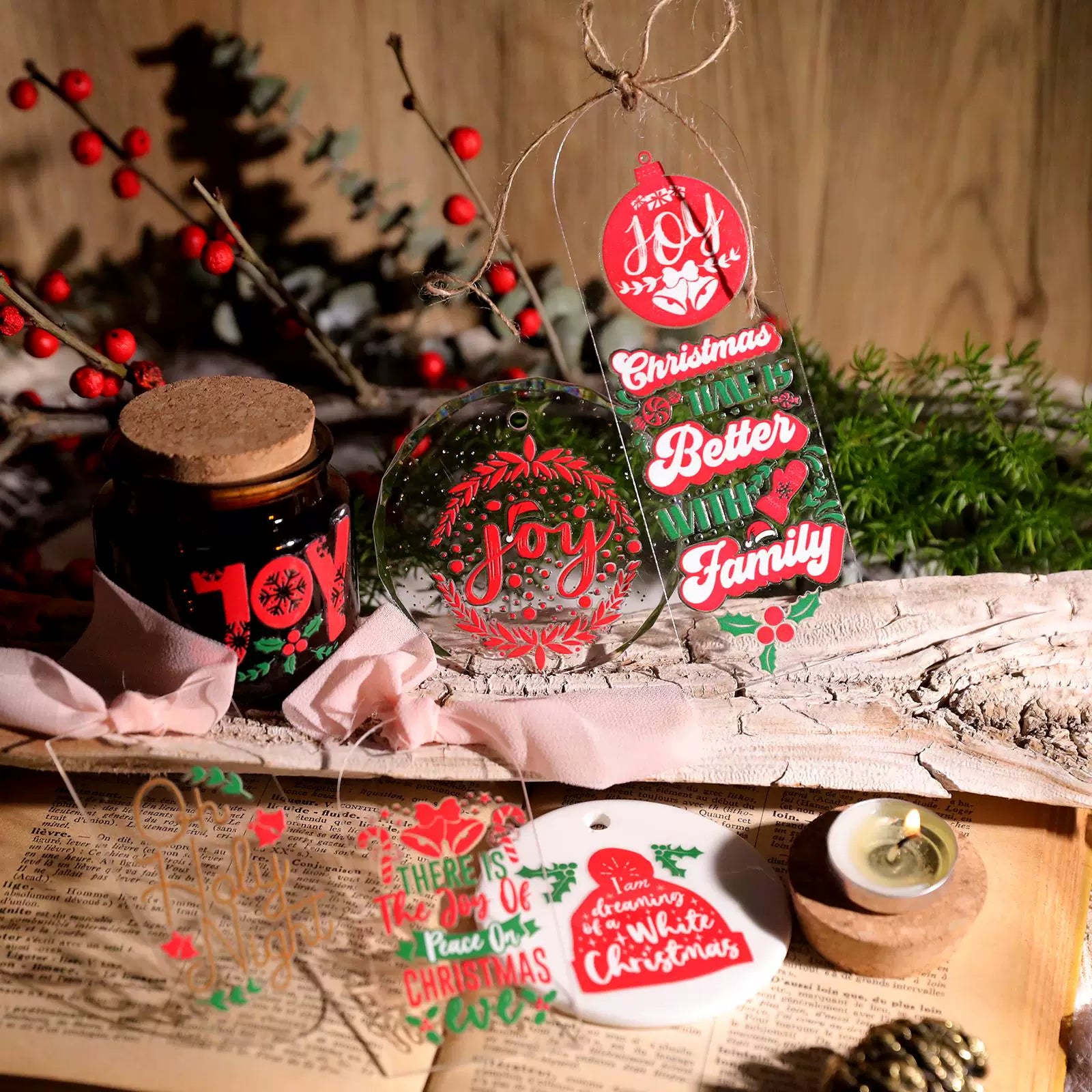 2 Sheets Waterproof Rub on Stickers - Christmas Joy
