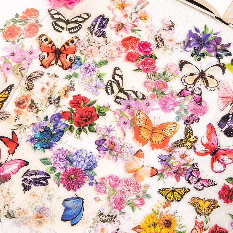 50 Pcs PET Butterfly and Flower Stickers HDLH