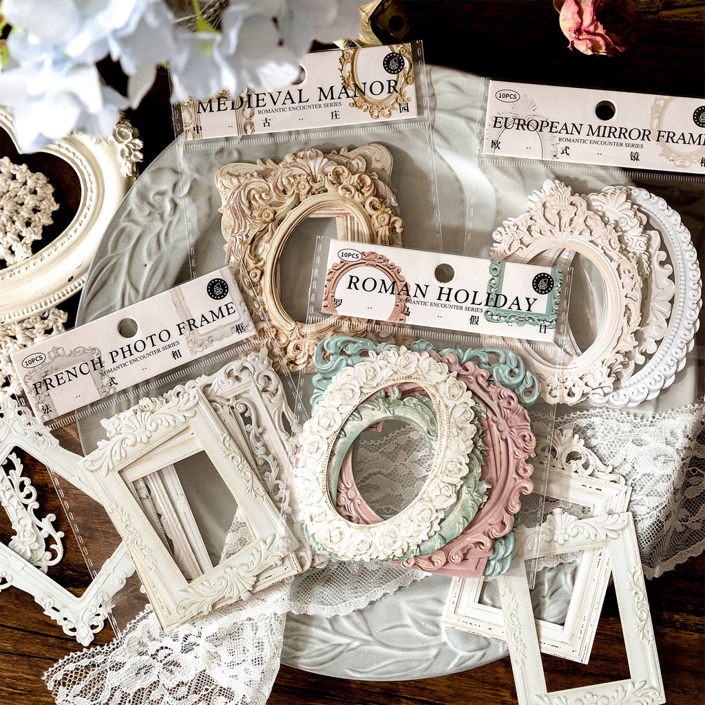 10 Pcs Antique Baroque Relief Frame Paper Pack -  European