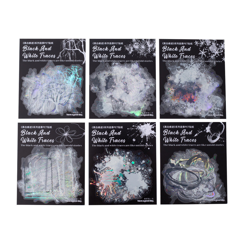 20 Pcs Black White Creative Journal PET Stickers HBHJ