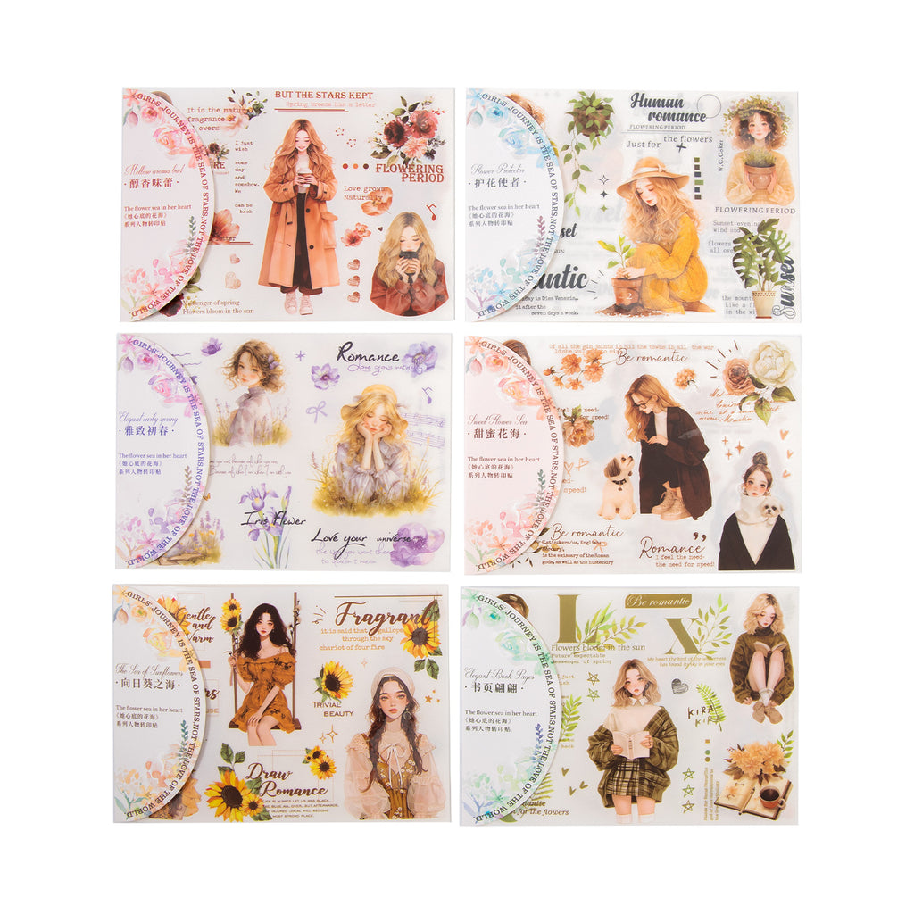 2 Pcs Flower and Girl Transfer Stickers XDDHH