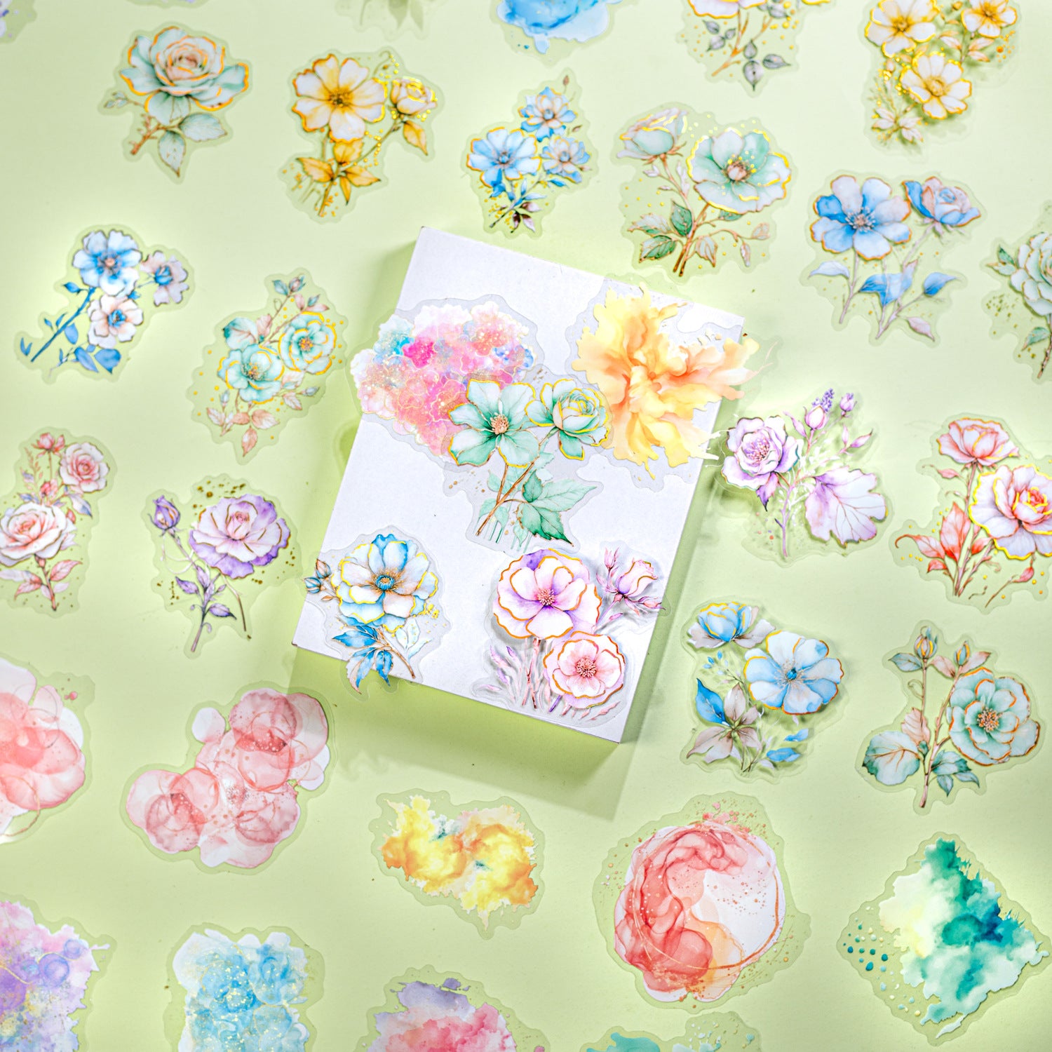 15 Pcs Glitter Watercolor Flower PET Stickers HYHZ
