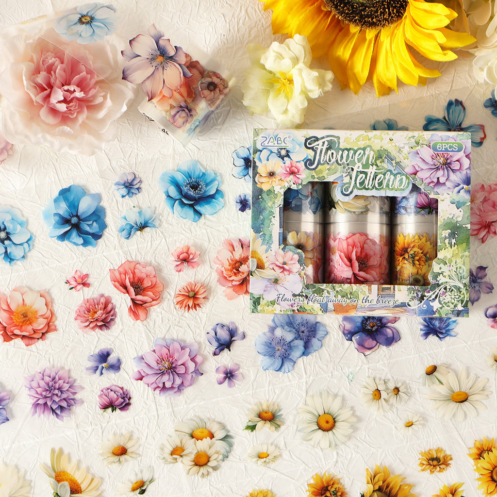 6 Rolls Flowers PET Stickers Tapes Set RRZX