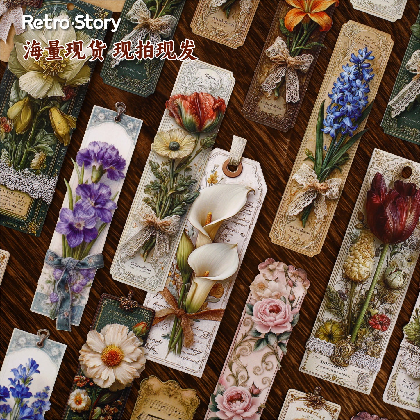 15 Pcs Vitnage Floral Cardstock Stickers SJXL