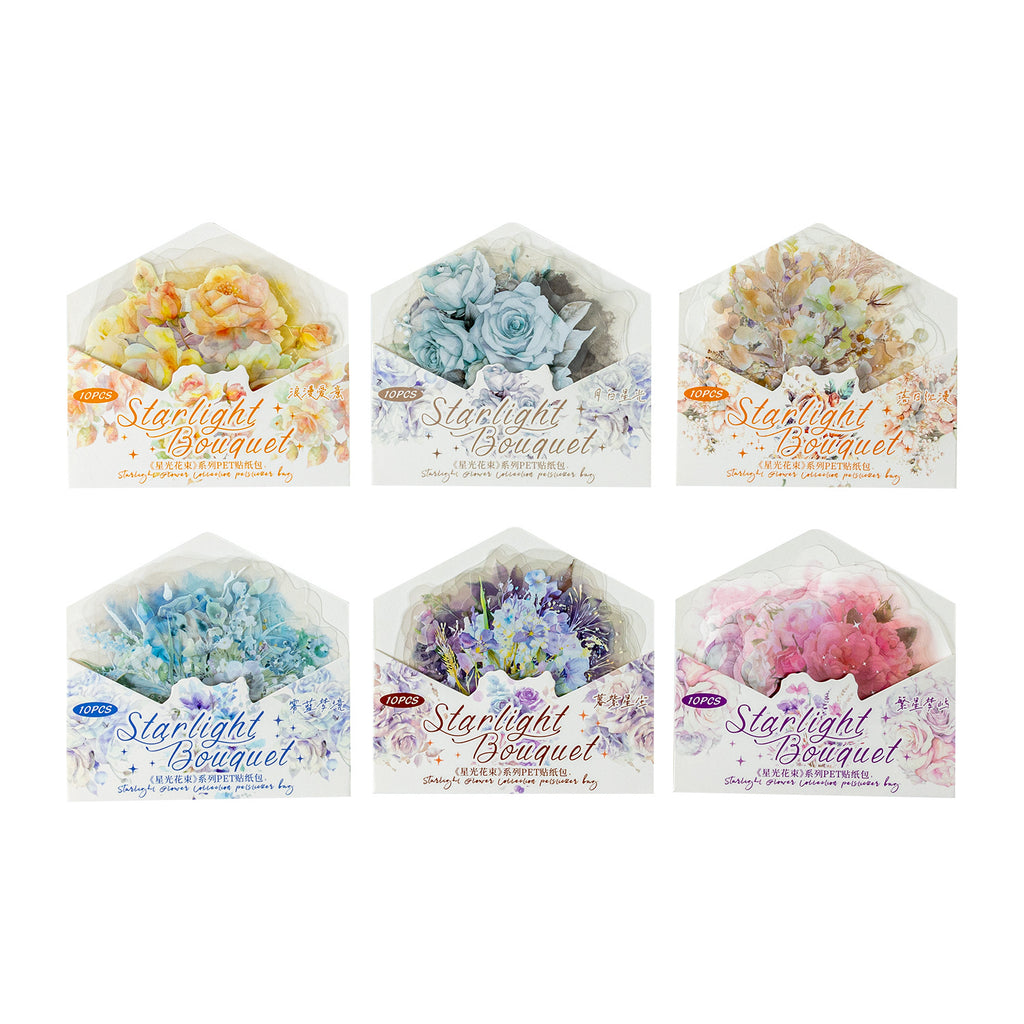 10 Pcs Watercolor and Bouquet PET Stickers XGHS