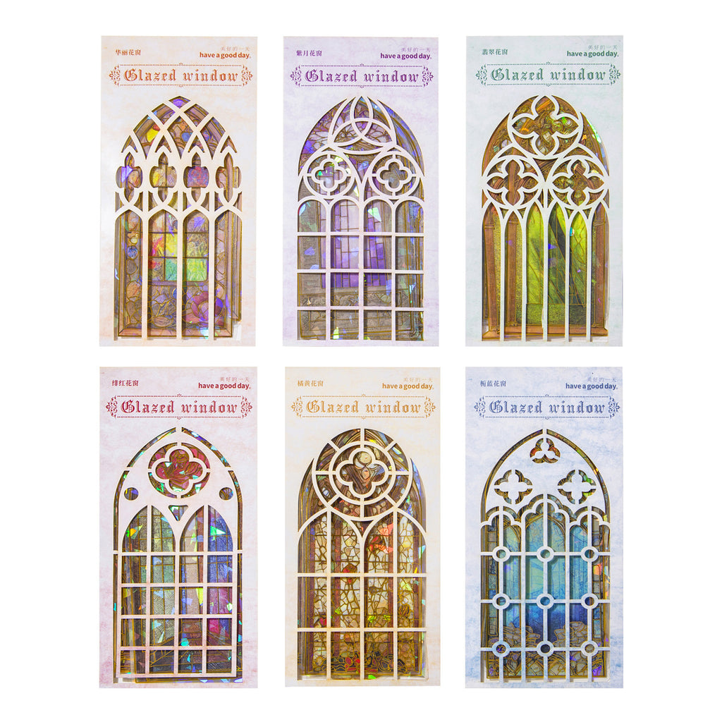 Gold Foil Gothic Windows PET Stickers LLHC