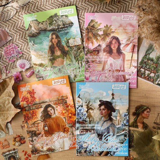 20 Sheets Seasonal Girl PET Stickers Book SJXS