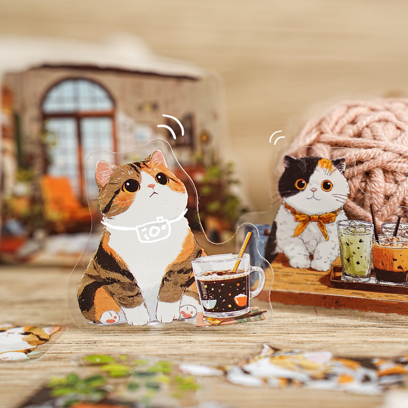 15 Pcs Cozy Cat PET Stickers MMRC