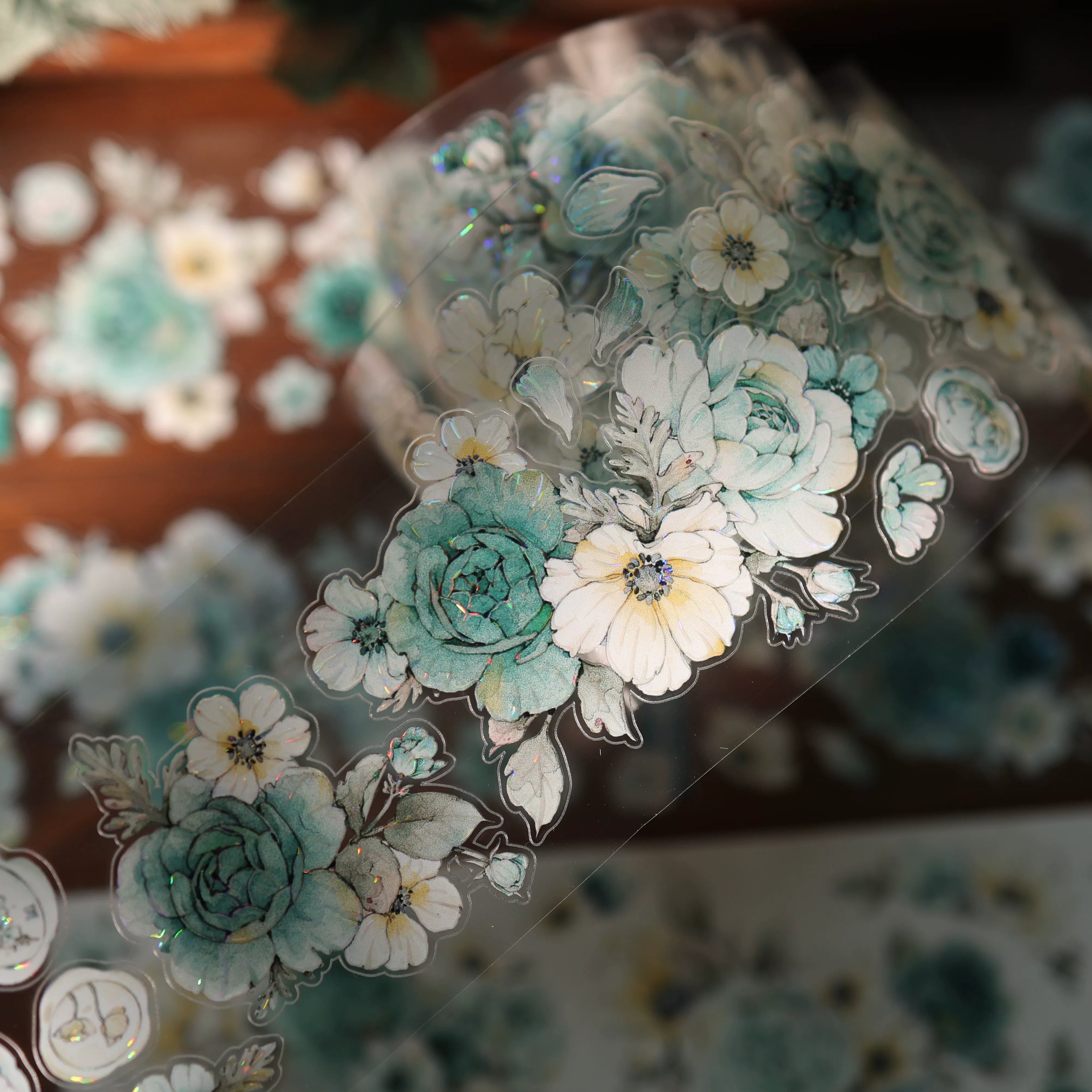 Floral Decorative Tape Rolls- Cyan Flora