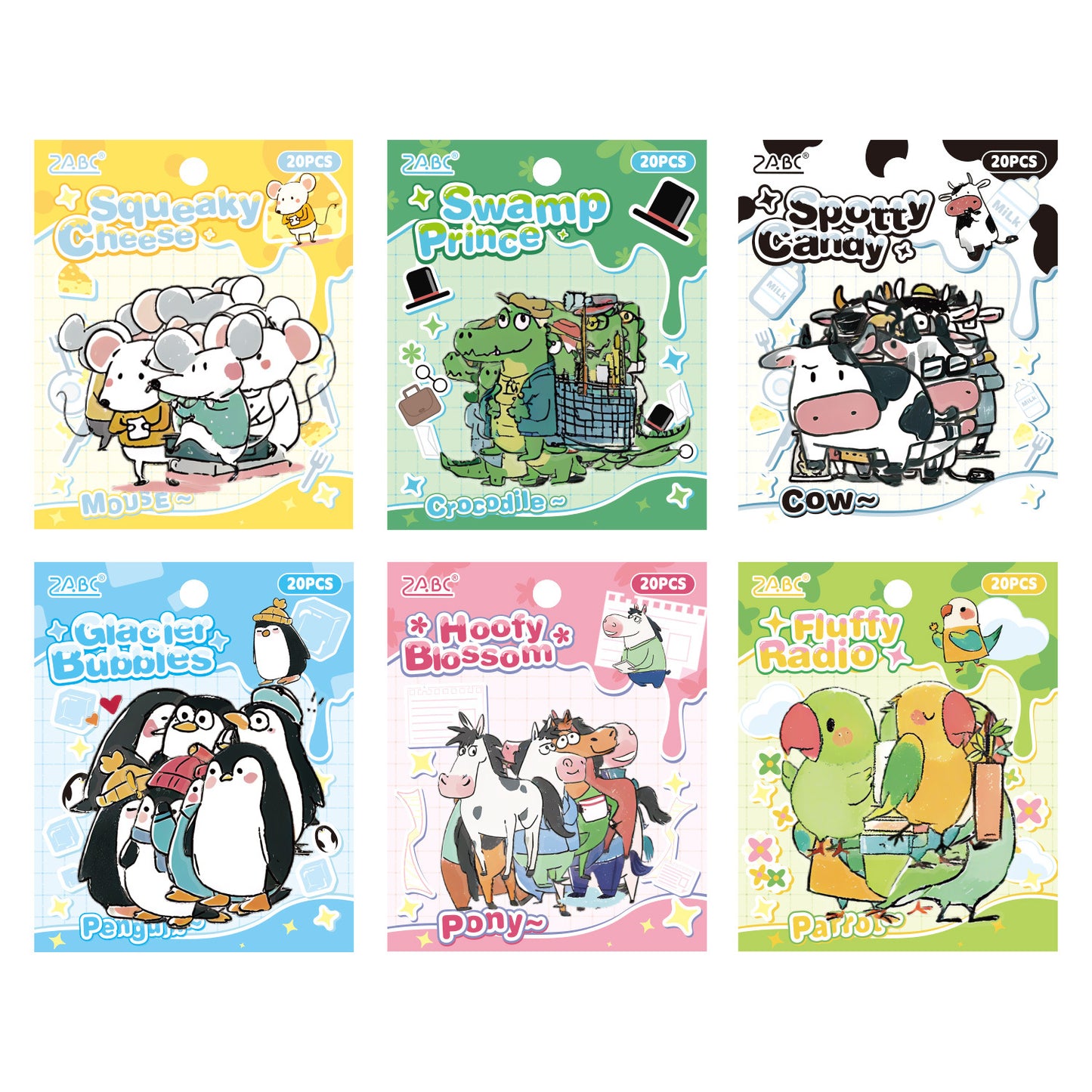 20 Pcs Cartoon Animal PET Stickers DWHXQ