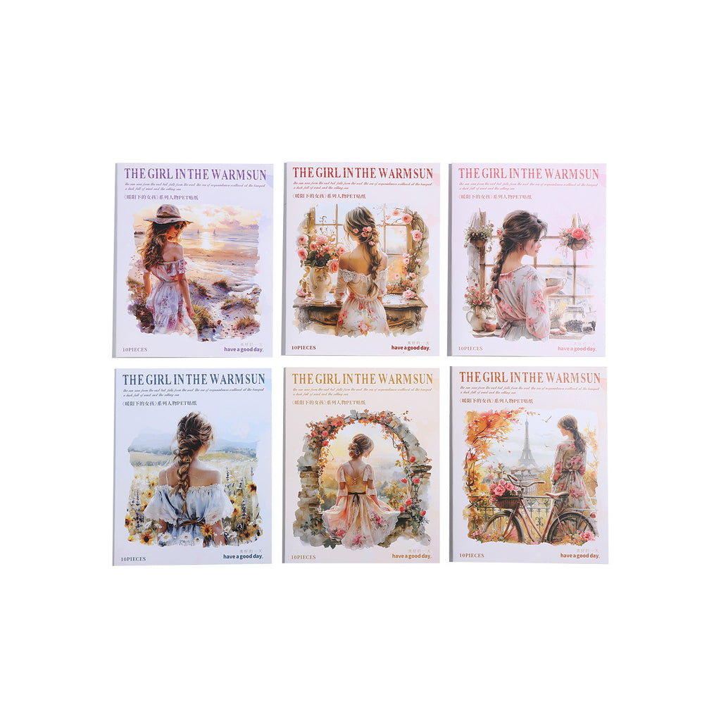 10 Pcs Vintage Sunset Girl PET Stickers NYXSN