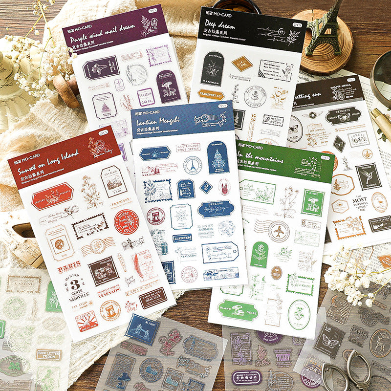 2 Sheets Botanical Post Stamp Transfer Stickers FGSJ