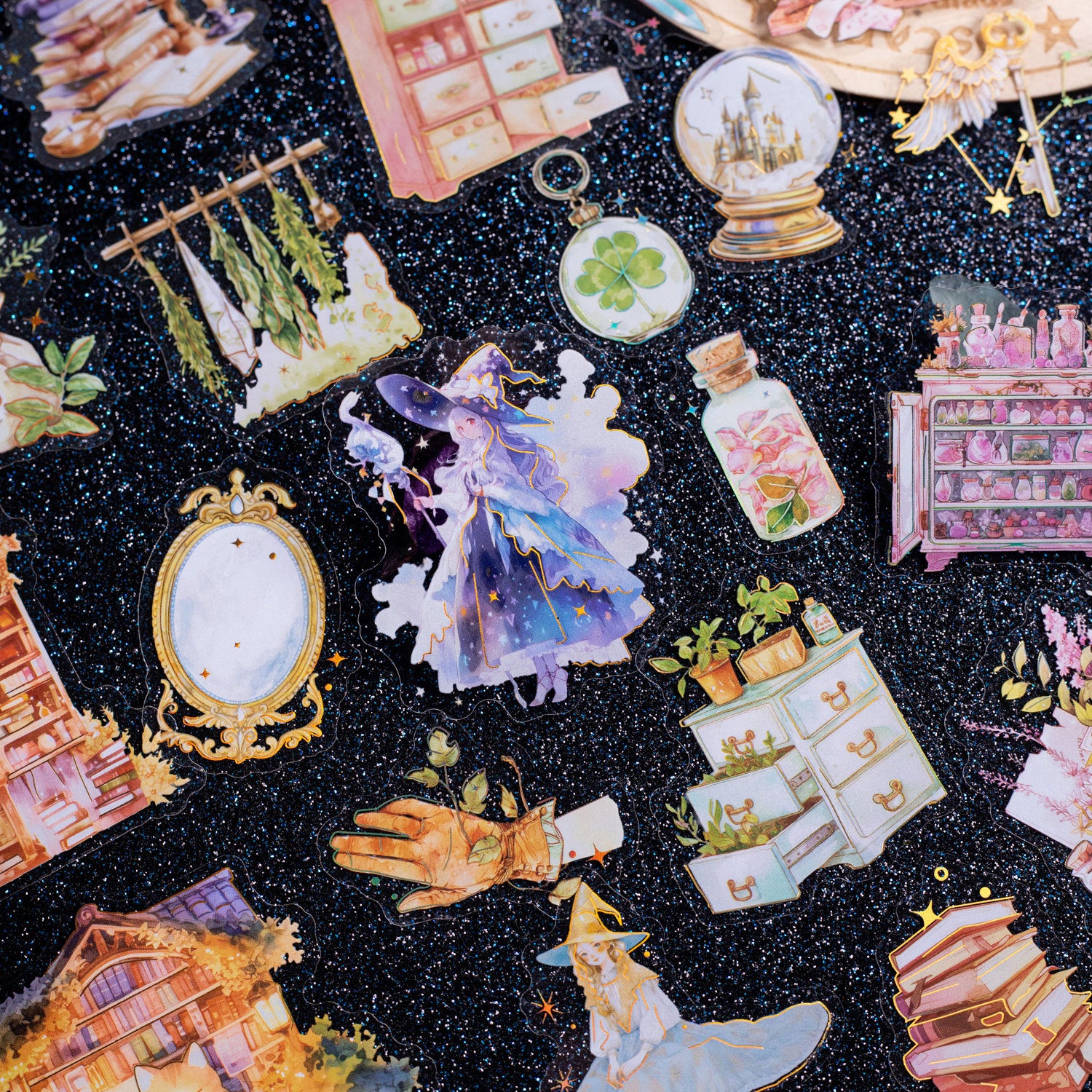 20 Pcs Gliiter Magic Theme PET Stickers MFYWL