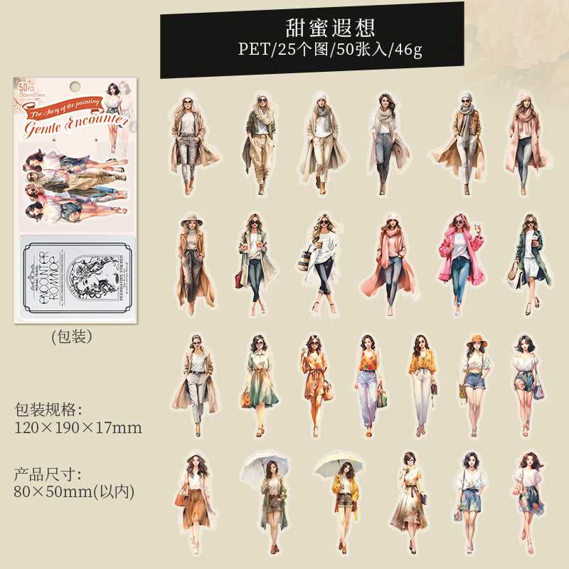 50 Pcs PET Girl Stickers WRXH