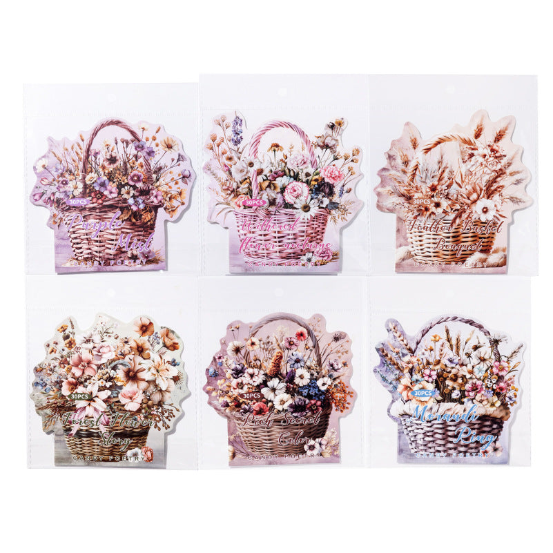 30 Pcs Flower Theme PET Stickers SLXZ