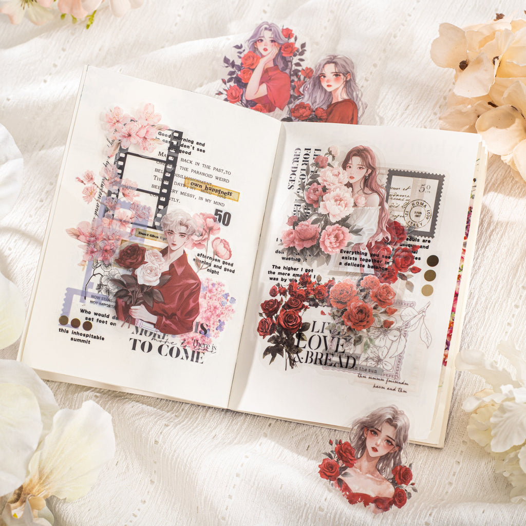 15 Pcs Rose Girl PET Stickers QPZHHZ