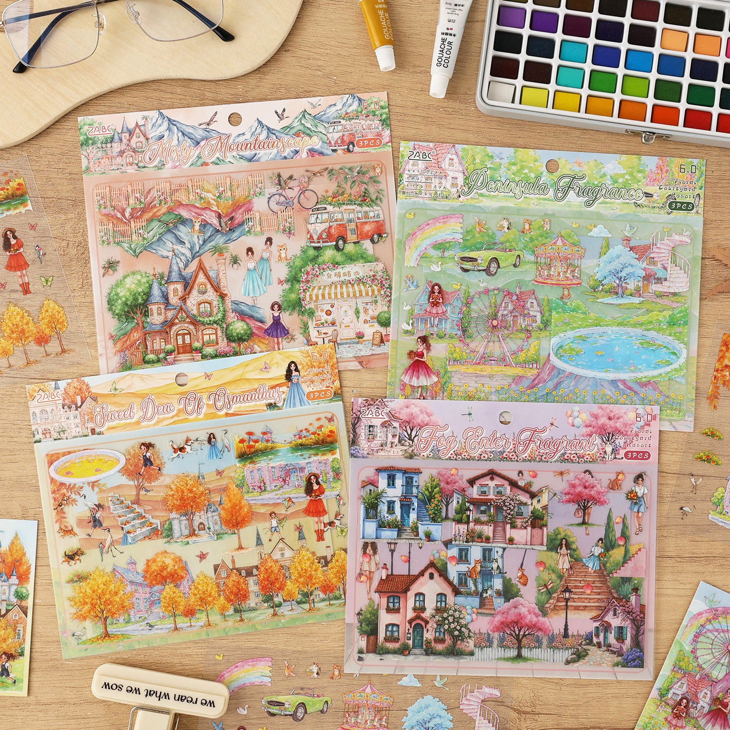 Fantasy Garden Manor Scene DIY Stickers Kit HYTL
