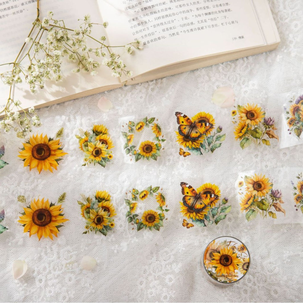Romantic Watercolor Botanical Wreath Die-Cut PET Tape- Sunflower