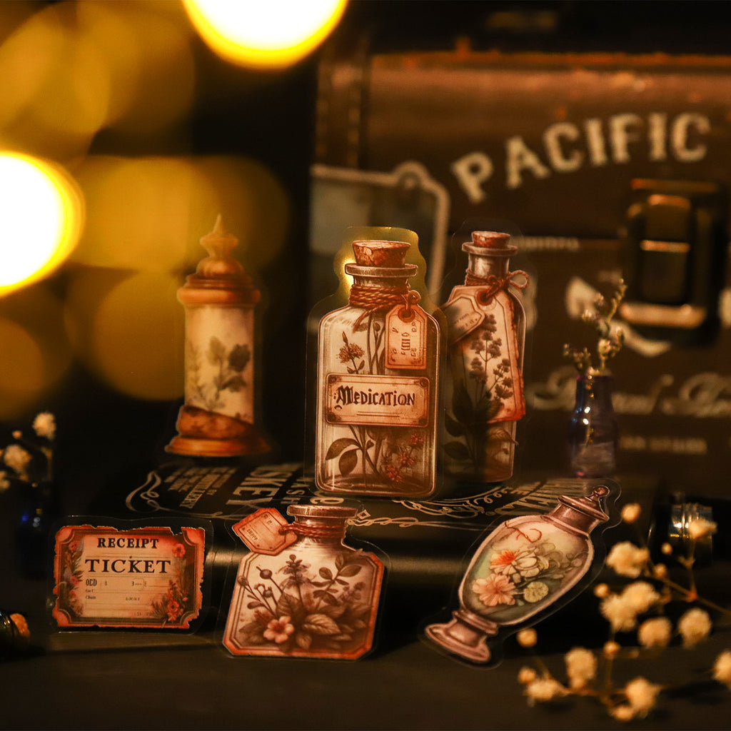 25 Pcs Vintage Bottle PET Stickers XPXY