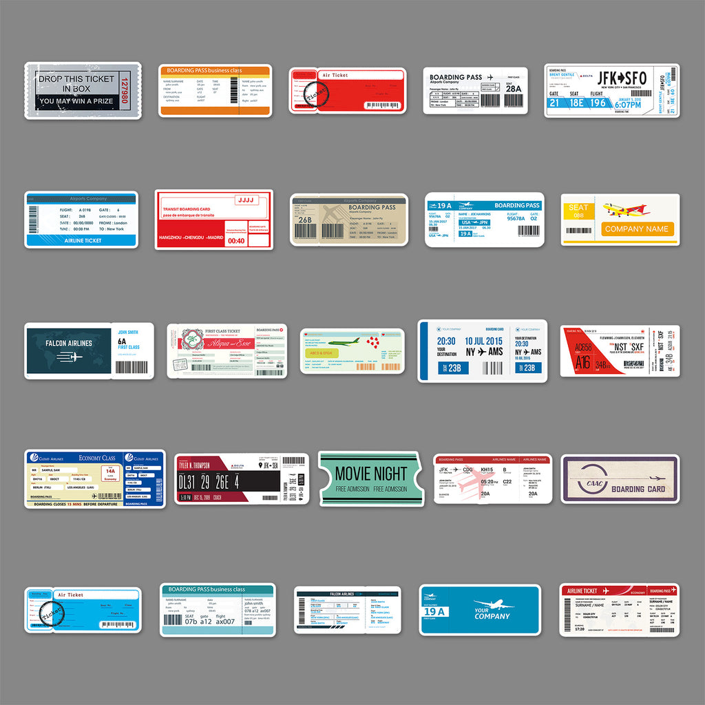 50Pcs Travel Flight Ticket Vinyl Stickers TRV25