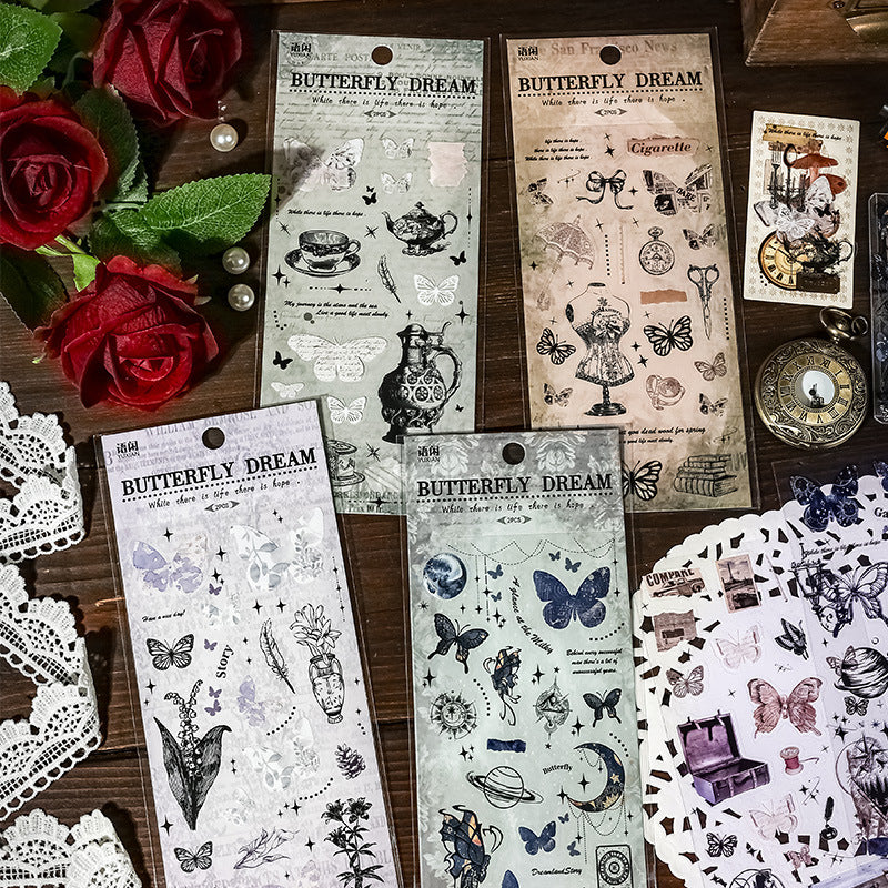2 Pcs Vintage PET Butterfly Stickers HDMY