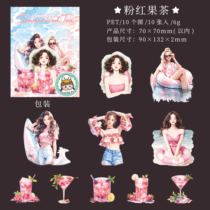 10 Pcs Swim Girl and Drink Stickers XRBC