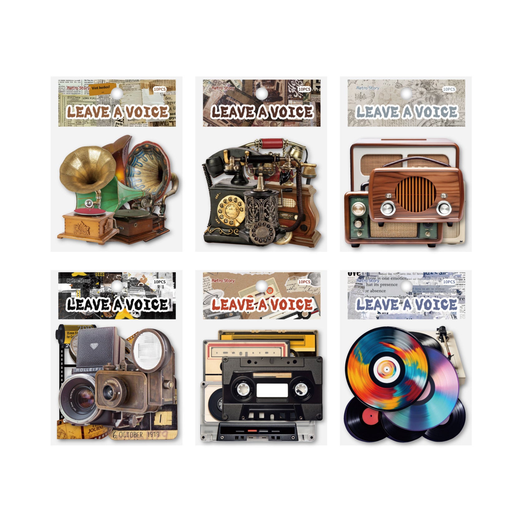 10 Pcs Vintage Antiques Cardstock Stickers LSXL